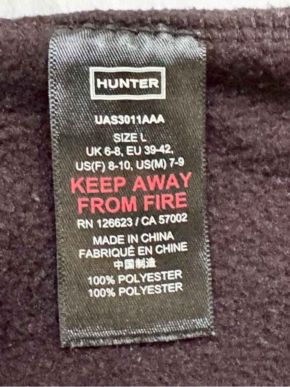 Hunter‎ Original Short Fleece Welly Boot Socks Black Large